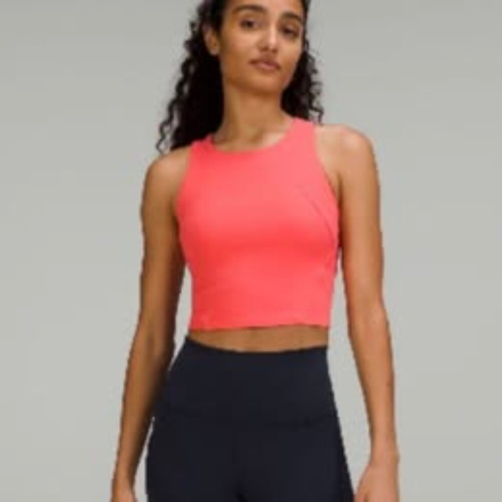 Lululemon Align High Neck Longline Bra – Coral / Pink Peony – Nulu Fabric